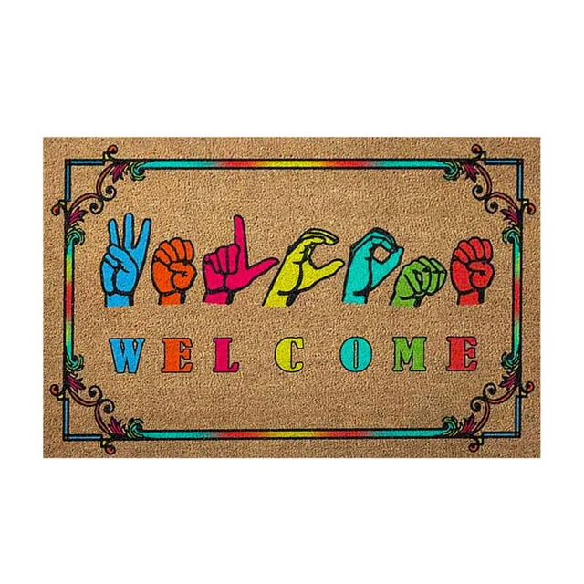 Tapis d'Entrée 16x24 Pouces en Fibre de Coco pour Extérieur, Tapis Intérieur pour Porte d'Entrée, Tapis d'Extérieur pour Porte, Tapis Intérieurs Faciles à Nettoyer pour Vestibule, Porte d'Entrée, Patio, Porche, Intérieur Extérieur, Geste Amusant en Langue des Gestes