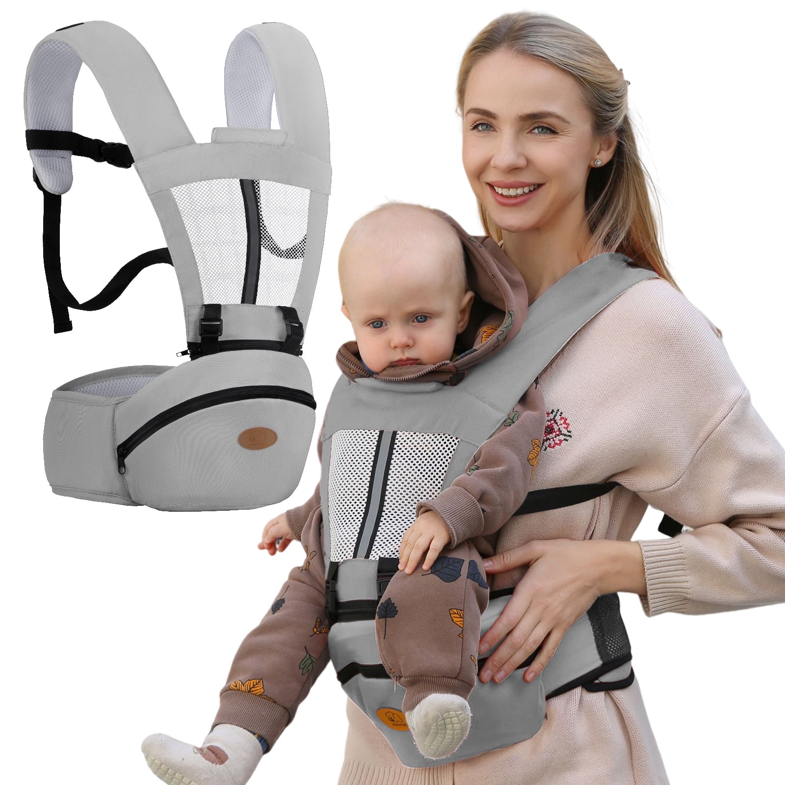 Babyltrl 6-in-1 Baby Carrier with Hip Seat,Ergonomic Infant Carrier Backpack,Breathable Wrap Seat for Newborn Toddlers up to 44 lbs,Gray