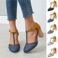 thumbnail image 7 of Purcolt Women's Color Block T-Strap Pumps Dressy Casual Closed Toe Ankle Strap Buckle High Heels Soft Vintage Dress Shoes for Party Wedding, 7 of 7