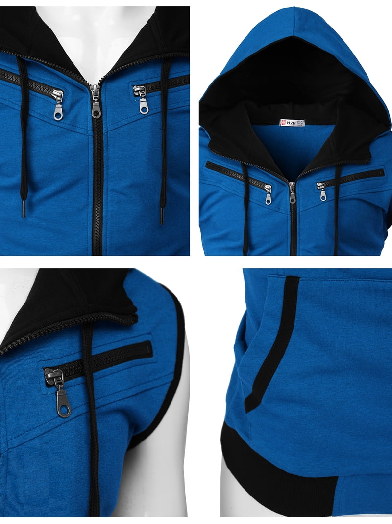 H2H Mens Casual Slim Fit Zip-up Sleeveless Hoodie Lightweight