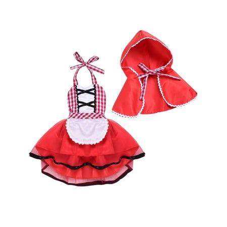 

Cathery Toddler Baby Girls Little Red Riding Hood Costume Halloween Christmas Cosplay Party Costume Dress + Hoodie Cape 2pcs Outfit Set
