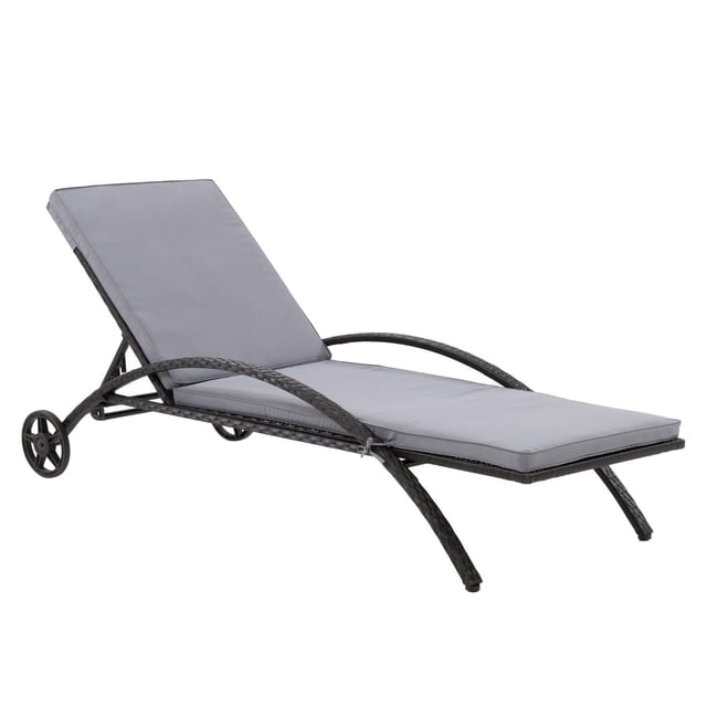 Chaise longue d'extérieur CorLiving Parksville en résine tressée avec coussin gris