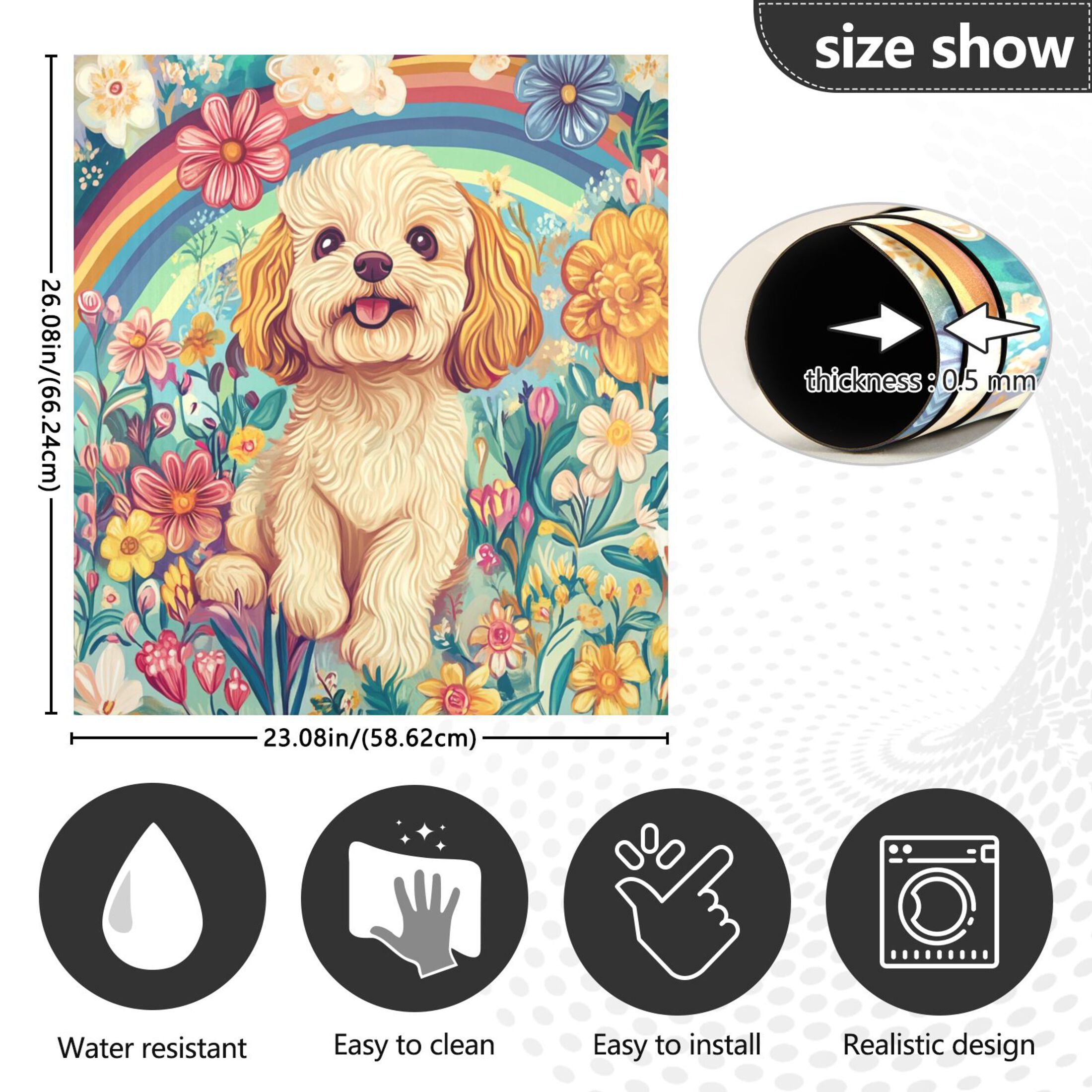Dishwasher Magnetic Sticker 23x26 Inch Refrigerator Magnetic Sticker Washing Machine Magnetic Sticker Kitchen Panel Magnetic Sticker Home Decor Rainbow Dog Pattern