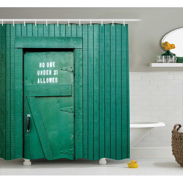 JOOCAR Teal Shower Curtain, Monochrome Vintage Wooden Local Irish Pub