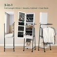 thumbnail image 4 of Zimtown Mirrored Jewelry Cabinet, 8 LEDs Jewelry Armoire Storage Organizer with 4 Wheels, Coat Rack Shelf, White, 4 of 11
