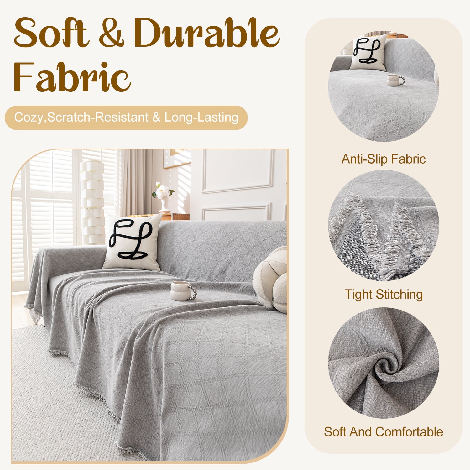 Jessy Home Sofa Cover Slipcover Couch Cover Protector Durable Multi-Function Furniture Cover for Pets Dogs Cats Home Decor Sofa Covers for Living Room 71"x 150"Light Gray