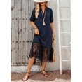 thumbnail image 7 of Womens Black Lace Hem Boho Casual Short Sleeve Midi Dress, 7 of 7