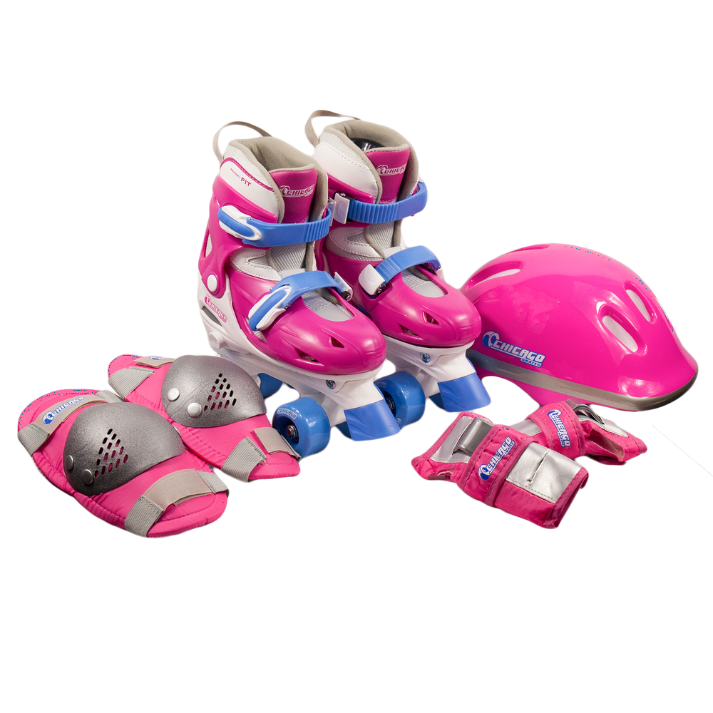 Chicago Girls' Adjustable Quad Roller Skates Combo Set Pink/White/Blue