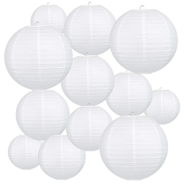 12Pcs Round Paper Lanterns Assorted Sizes (6" 8" 10" ) for Home Decor, Restaurant, Church, Wedding, Birthday Party Decorations, Hanging Paper Lantern Lamps