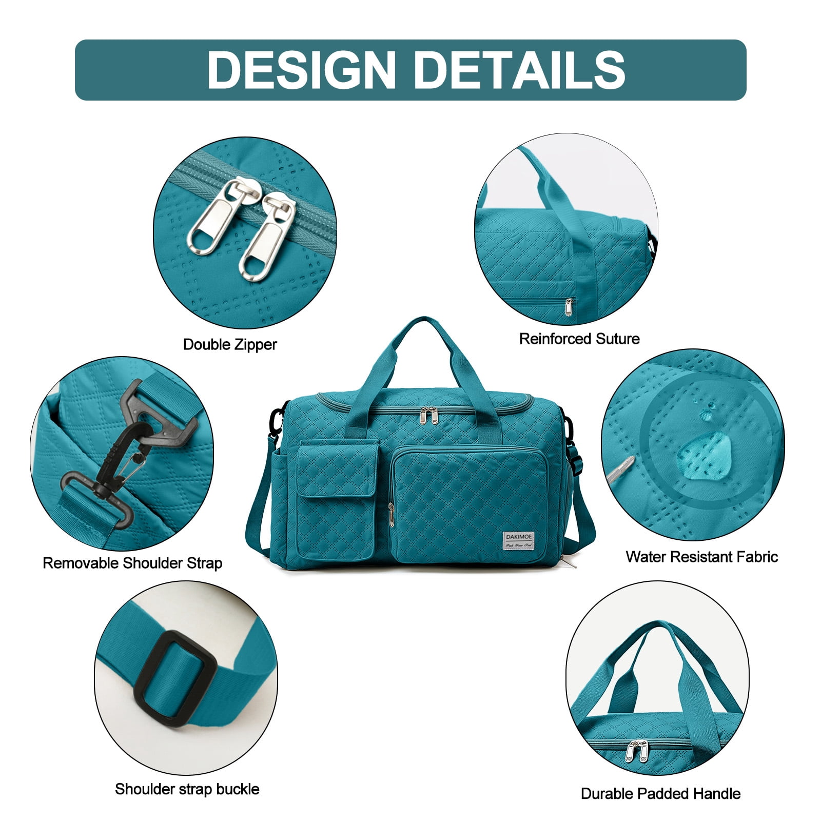 DAKIMOE Travel Duffle Bag for Women Men, Weekender Overnight Bags Carry on Gym Bag with Wet Pocket/Adjustable Strap/Shoe Compartment, Foldable Waterproof Duffel Tote for Plane Sports Dance, Blue