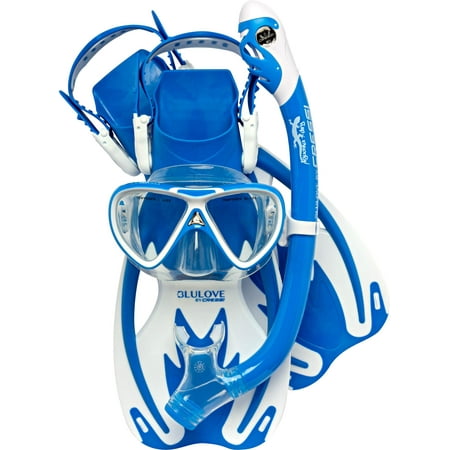 UPC: 0843607062527 | Cressi Child ROCKS PRO DRY SET Mask Snorkel Fin Combo (Blue/White  L/XL | US Youth 1/6 | EU 32/38)