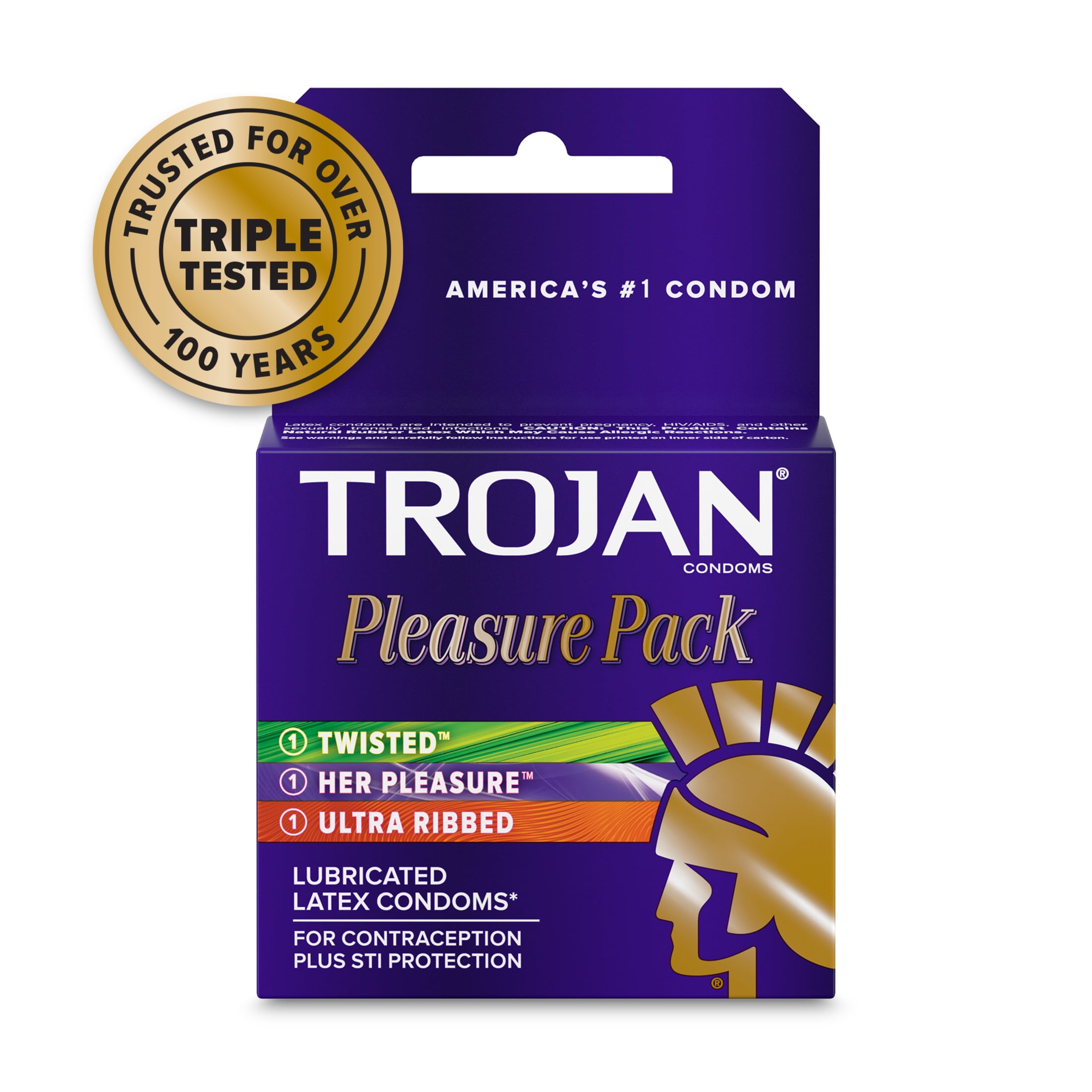 TROJAN Pleasure Variety Pack Lubricated Condoms, 3 Count