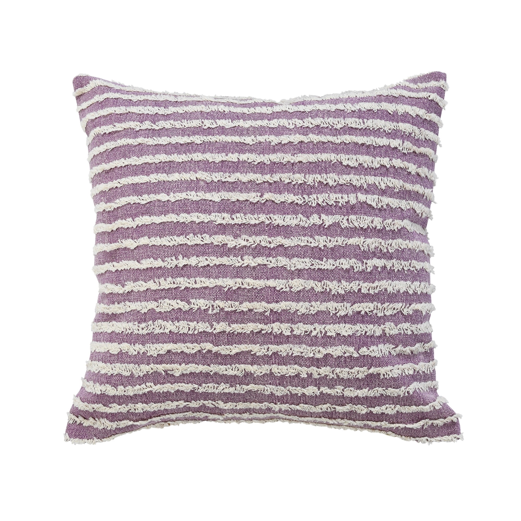 Laddha Home Designs Hand-Stitched Striped Cotton Throw Pillow Cover - 20" - Purple and White