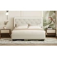 thumbnail image 6 of Queen Size Platform Bed with  2 Big Drawers and Twin Size Trundle, Velvet Wood Upholstered Bed Frame with LED Light for Bedroom, No Box Spring Needed, Beige, 6 of 7