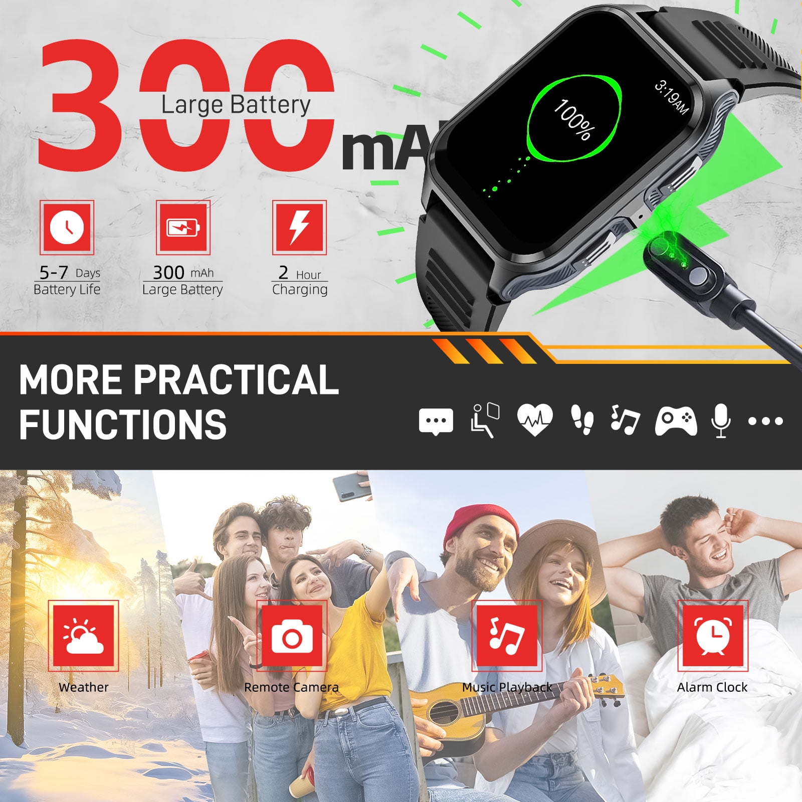 XAXRE Smart Watch For Men, 1.83'' HD Rugged Smartwatch with Bluetooth Calls, 3ATM Waterproof 100+ Sport Modes Outdoor Fitness Tracker for iPhone Android