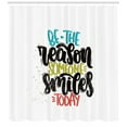 thumbnail image 3 of Smile Shower Curtain, Be the Reason Someone Smiles Today, Fabric Bathroom Set with Hooks, 69W X 75L Inches Long, Dark Seafoam Charcoal Grey Yellow Green and Burnt Sienna, by Ambesonne, 3 of 3