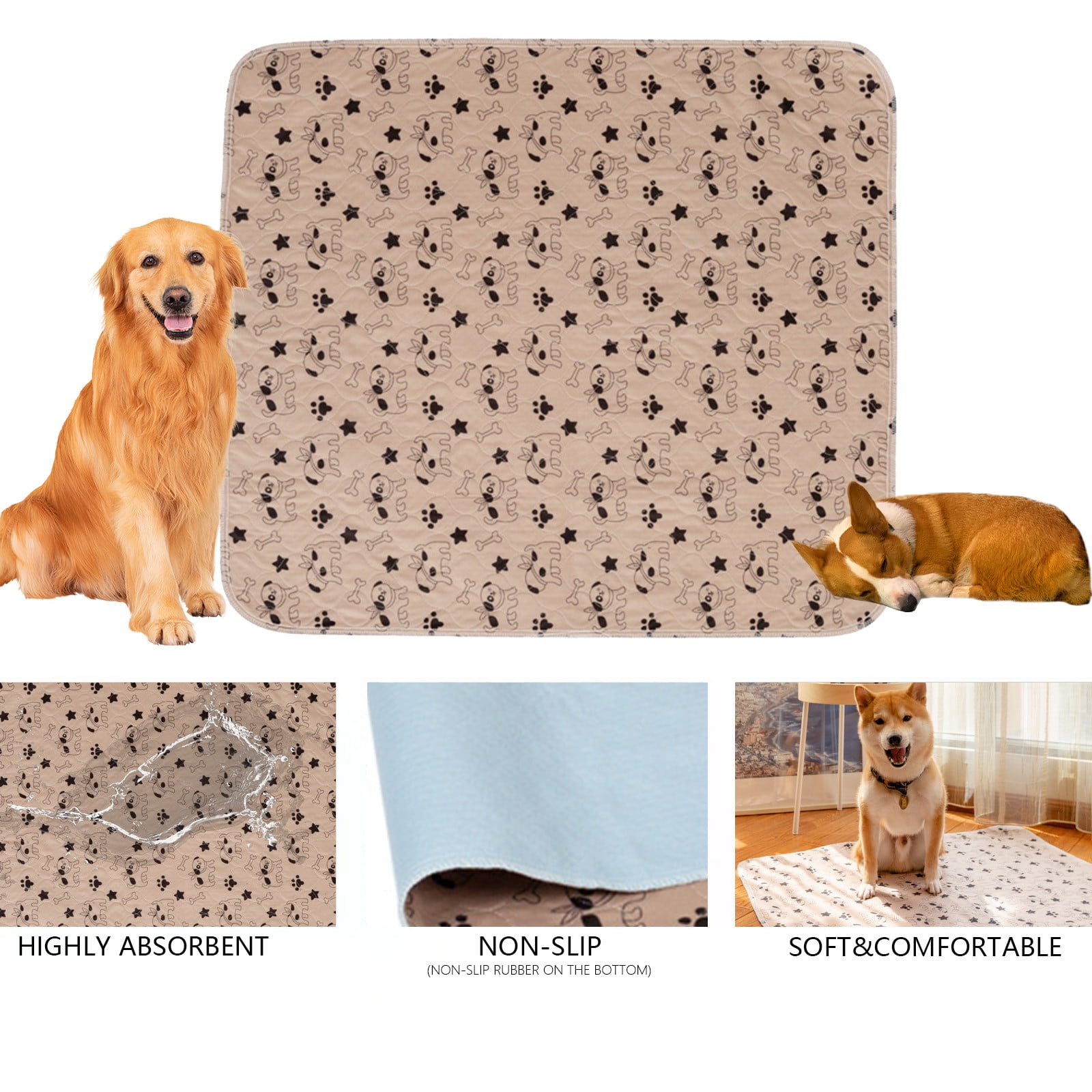 Shldybc Non-slip Washable Dog Pee Pads, Large Super-absorbent Leak-proof Reusable Toilet Training Pads for Dogs and Cats Puppies Pet Diaper Pads