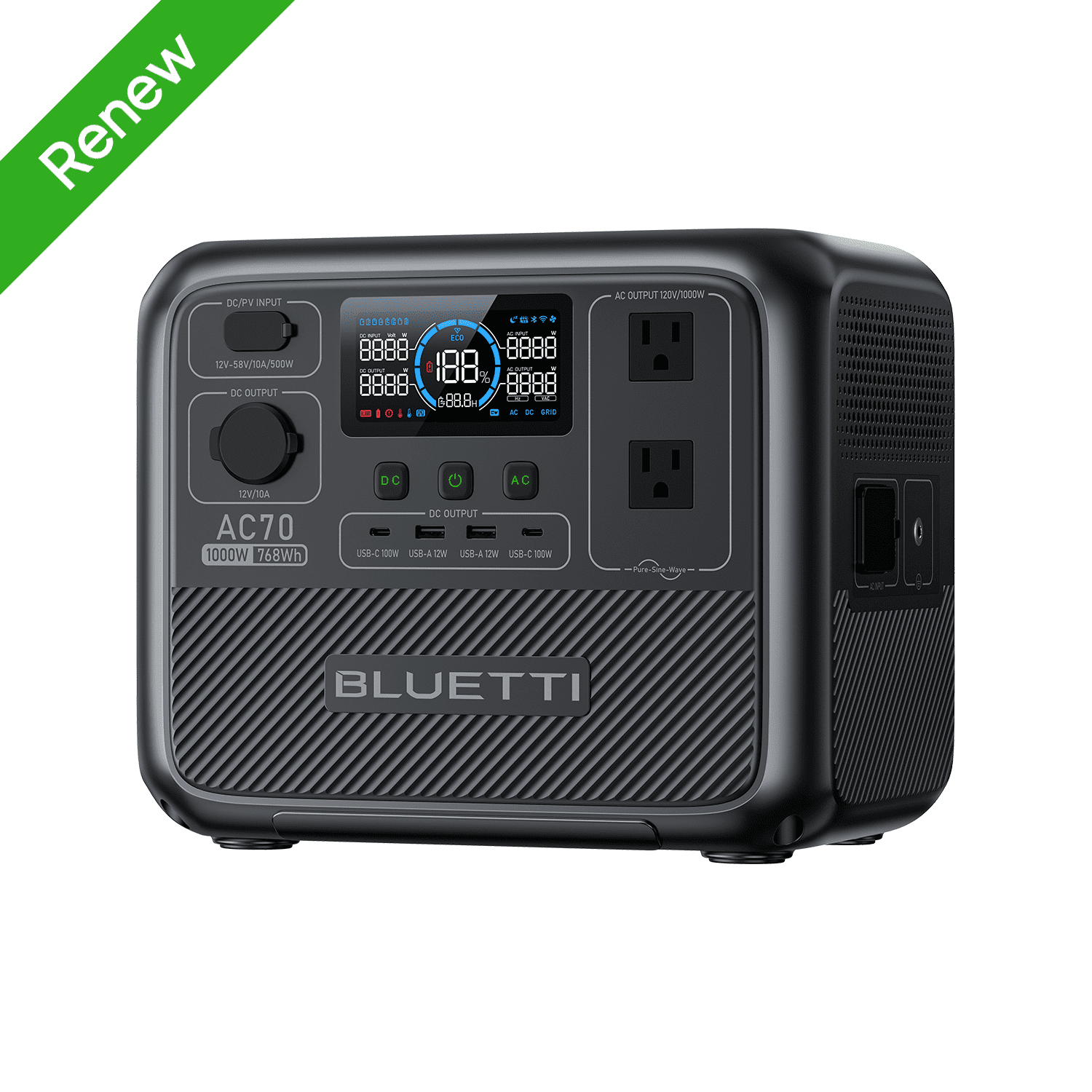 Restored BLUETTI AC70 Portable Solar Generator, 768Wh LiFePO4 Power ...