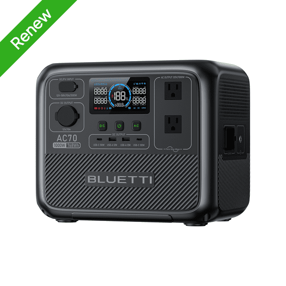 Restored BLUETTI AC70 Portable Solar Generator, 768Wh LiFePO4 Power Station,80% Charge in 45 Mins, 1000W Rated Power (2000W Lifting Power) for Camping, Hiking, Home Backup (Refurbished)