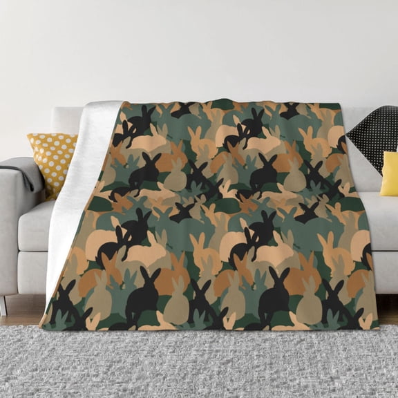 Rozeui Camouflage Rabbit for Flannel Blanket, Soft Fuzzy Plush King Blanket for Winter, Thick and Warm All-Season Bed Throw-50"x40"