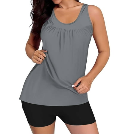Rigardu Hot Sale!! Women s Two Piece Tankini Swimsuit Tummy Control Bathing Suit Crew Neck Swim Tank Top with Boyshorts Two Piece Graphic Swim Tank Top with Boyshorts Ladies Swimwear