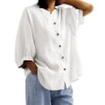 thumbnail image 2 of Endives Women's Summer Shirt Solid Color Retro Loose Medium Sleeve Cotton Linen Shirt Womens Blouse Spring Outfit, 2 of 5