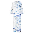 thumbnail image 5 of Puntoco Traje De Pantalón Y top De Cuello Redondo De Manga Larga Con Estampado Informal De Verano Para Mujer Azul Claro L, 5 of 5
