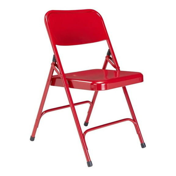Pemberly Row 29.5" Modern Metal Double Hinge Folding Chair in Red (Set of 4)