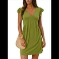 thumbnail image 1 of Vestido Tipo Chaleco Holgado con Mangas de y Escote en V Profundo para Mujer, Color Verde Hierba, Talla L, 1 of 6