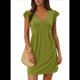 thumbnail image 1 of Vestido Tipo Chaleco Holgado con Escote en V Profundo, Plisado y Mangas de para Mujer, Verde Hierba, Talla XXL, 1 of 6