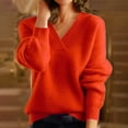 thumbnail image 2 of Women V Neck Sweaters Casual Long Sleeve Solid Color Knitted Pullover Blouses Fall Winter Trendy Loose Soft Comfy Tops, 2 of 3