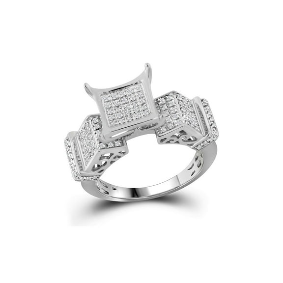 Diamond Princess 10kt White Gold Womens Round Diamond Elevated Square Cluster Ring 3/8 Cttw