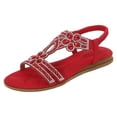 thumbnail image 2 of IEMIEMIEM Women's Flat Sandals with Rhinestones Sparkling Boho Dressy Ladies' Sandal Women's Wide Width Sandals Non Slip on Elastic Ankle Strap Beach Shoes Red 8 Wide, 2 of 9