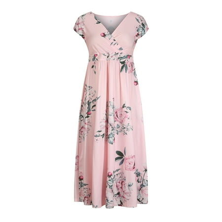 

TZNBGO Corset Dresses for Women Floral Dress Plus Size Women s V Neck Trendy Casual Tunic Sleeveless Long Dress Waist Long Dress Pink Dresses Women Casual Dresses Flowy Dresses Cute D30119