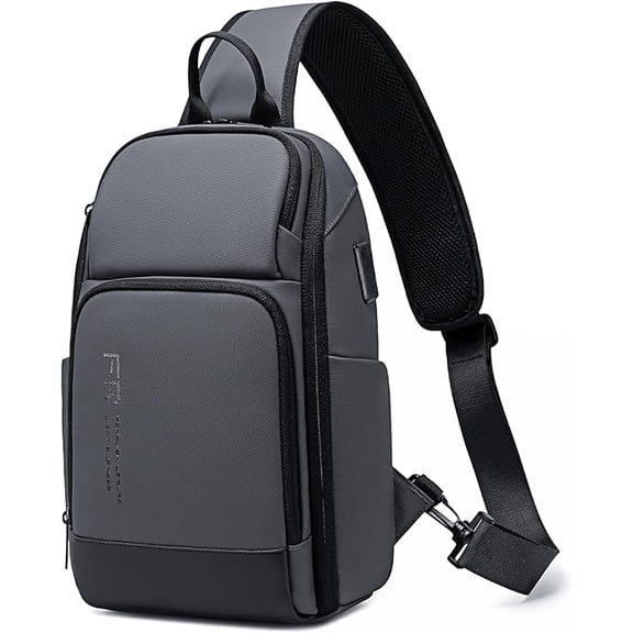 FENRUIEN Crossbody Sling Bag for Men with USB Charging Port, Gray