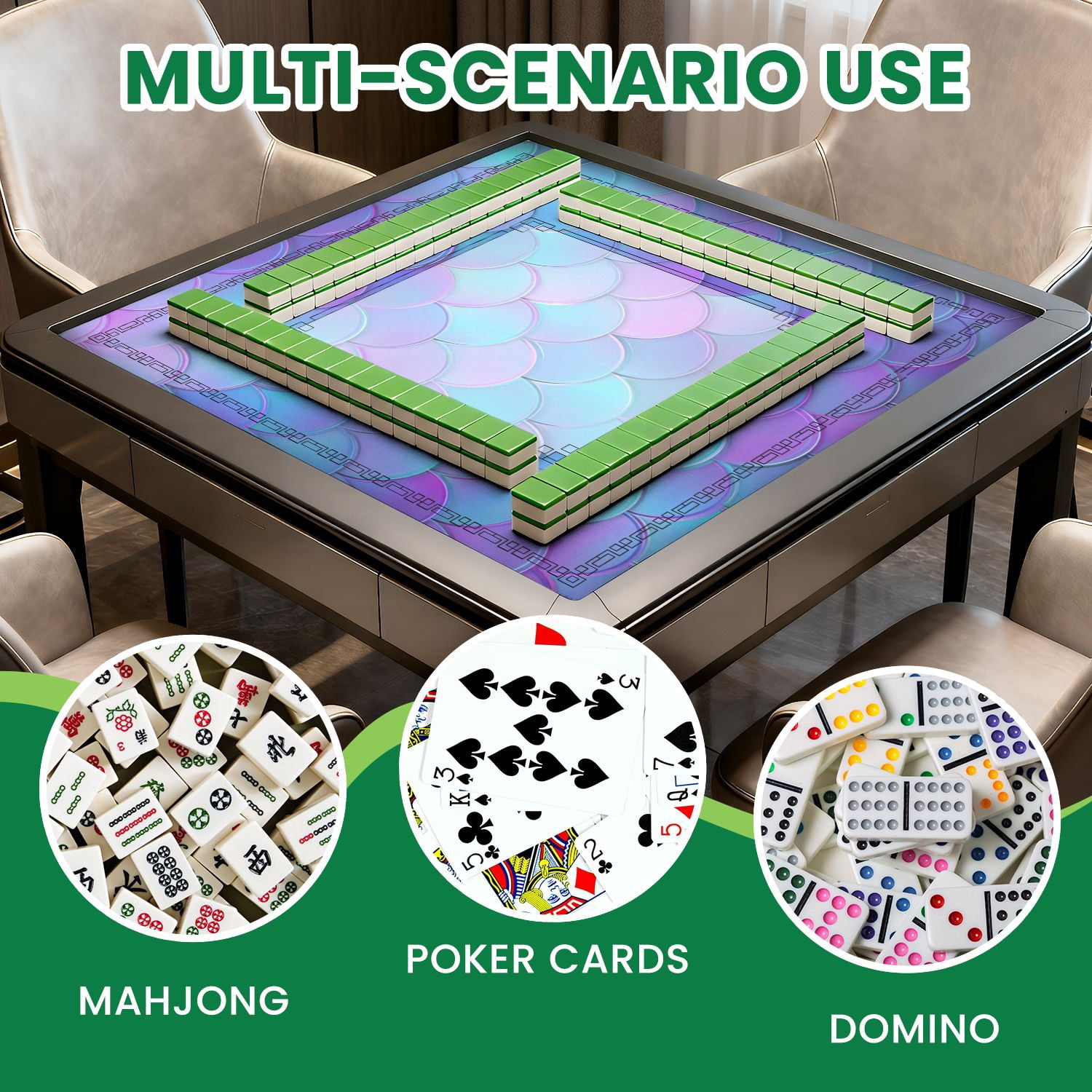 Mahjong Mat 31.5" x 31.5" Cool blue fish scale seamless Non-Slip Noise Reduction American Mahjong Tiles Table Cover for Dominoes Poker Card Board Games Gift