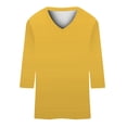 thumbnail image 4 of Ruyang Women's T-Shirts Casual 3/4 Sleeve T-Shirts Button V Neck Summer Tunic Tops Loose Fit Shirts Solid Basic Tops, 4 of 5