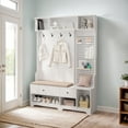 thumbnail image 5 of Multi-purpose Hallway Hall Tree with Removable Linen Cushioned Entryway Bench, Coat Rack, Storage Shelves, and DIY Pegboard,for Hallways, Living Room, White, 5 of 15