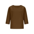 thumbnail image 4 of Gamivast Linen Shirts for Women Plus Size Scoop Neck Oversized Slouchy Fit Tops Soft Lightweight Breathable Basic 3/4 Sleeve Tees Lounge Weekend Fall Everyday Casual outfits, 4 of 5