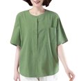 thumbnail image 1 of V Cuello Blusas para las Mujeres, de Moda Retro Bordado Cuello Redondo Cinco Cuartos de Manga para el Uso Casual, 1 of 5