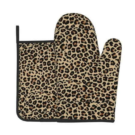 

Zeuib Leopard Print-1 Print Oven Mitt & Pot Holder Set 2-Pack Kitchen Gloves and Hot Pads for Cooking BBQ Grilling Baking