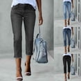 thumbnail image 2 of Women's Jeans Summer Solid Capri Jeans Stretchy Distressed Hem Washed Straight Leg Casual Denim Pants Breathable Summer Pants for Women Grey XXL, 2 of 6
