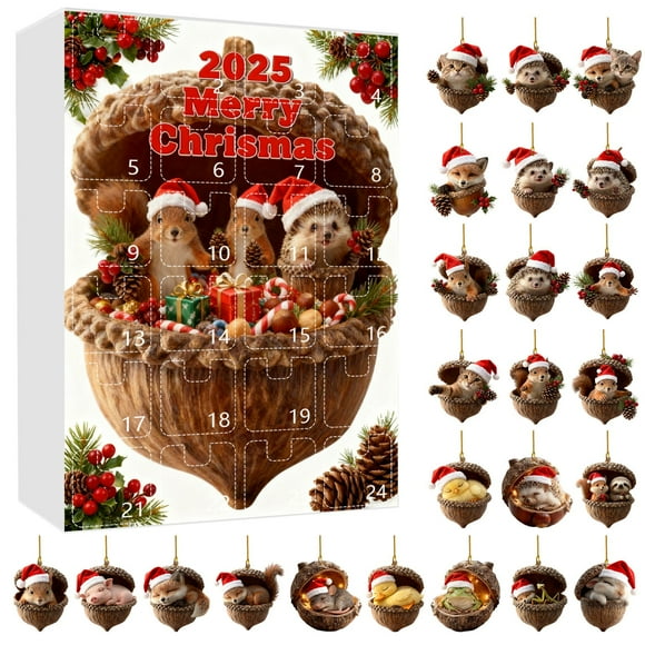 CJiaWei Décorations Animales Confortables 2025 Décorations Animales Calendrier Suspendu Créature 24 Pcs (2D Plat)