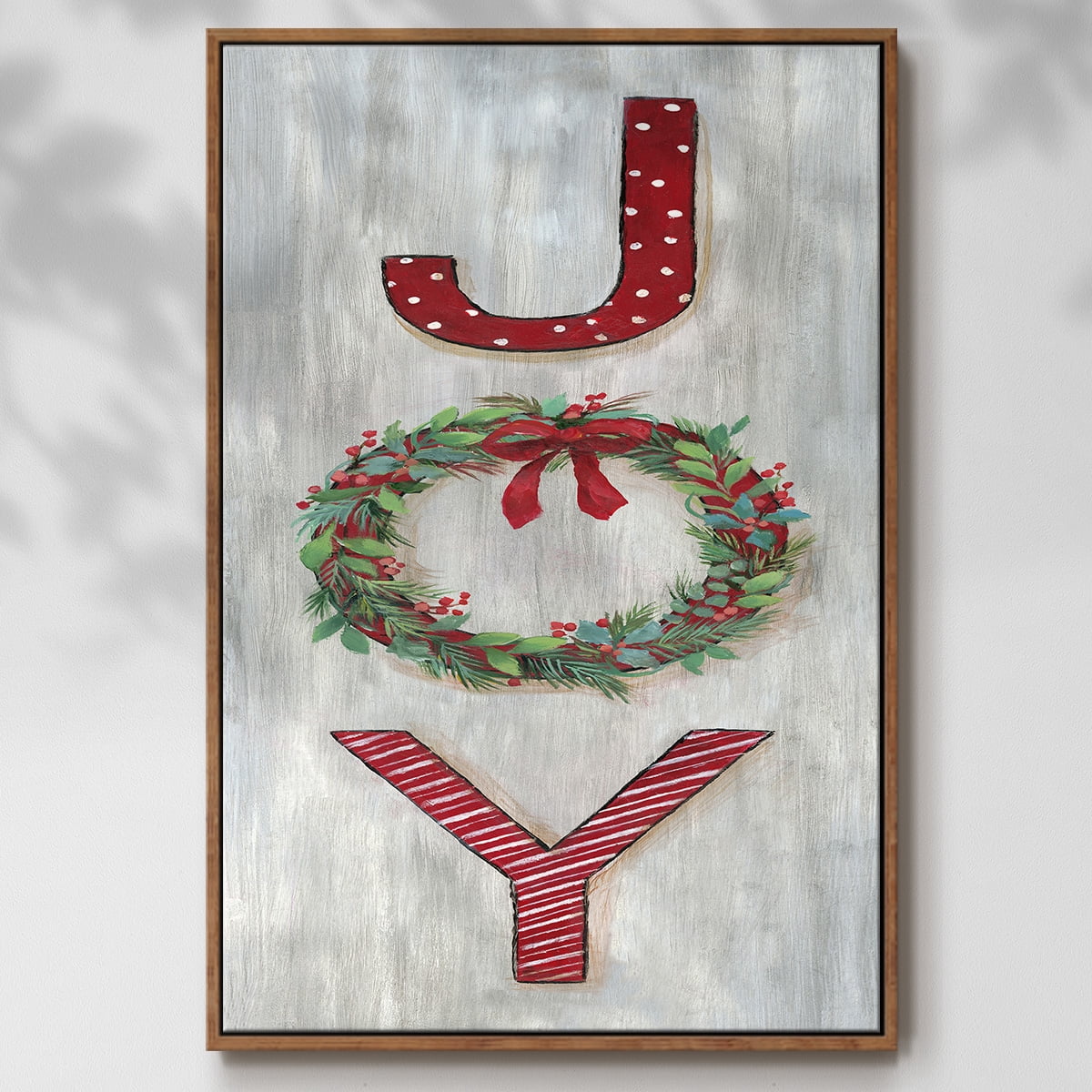 Joy - Framed Gallery Wrapped Holiday Canvas - 25 x 37 - Rosewood Frame