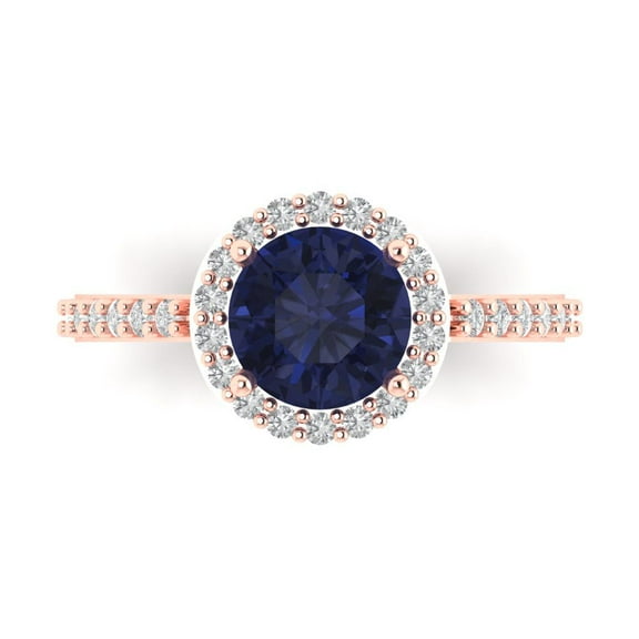 Halo Engagement Ring for Women - 1.86ct Simulated Blue Sapphire in 18K Rose Gold Promise Ring