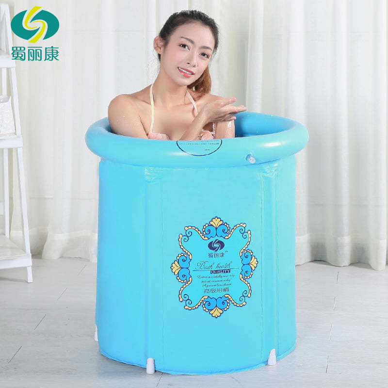 US Portable Folding Bathtub Water Tub Adult Spa Bath Bucket Rectangle Home Blue 