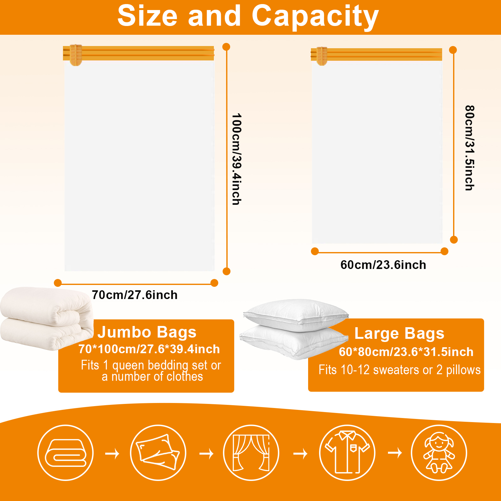 AGPTEK 10 Vacuum Storage Bags Ideal Space Saving Solution 5 Large and 5 Jumbo Pump Included