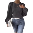 thumbnail image 2 of Women'S Long Sleeve Scoop Neck Pleated Front Fitted Blouse Tops Dark Gray S, 2 of 8