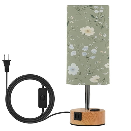 Touch Control Table Lamp with Wood Grain Metal Base 3 Color Temperature Adjustable LED Eye Caring Desk Lamp for Bedroom Study Green White Flower