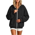 thumbnail image 4 of CQONEPT Women's Zip up Hoodie Jackets Long Puff Sleeve Fashion Jackets Drawstring Fall Winter Comfortable Sweatshirts with Pocket BlackXL, 4 of 6